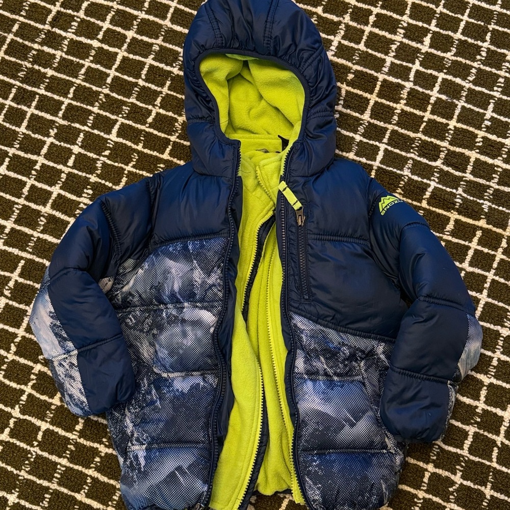 Navy and Neon Green Puffer Jacket